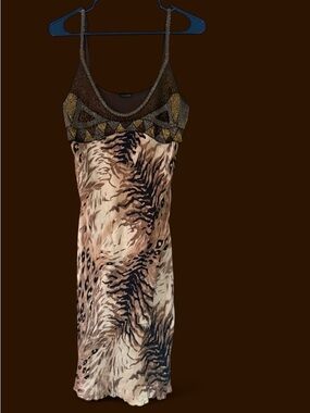 Silk Beaded Animal Print Slip Dress